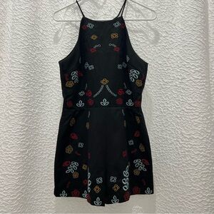 J.O.A. Embroidered Black Satin Romper